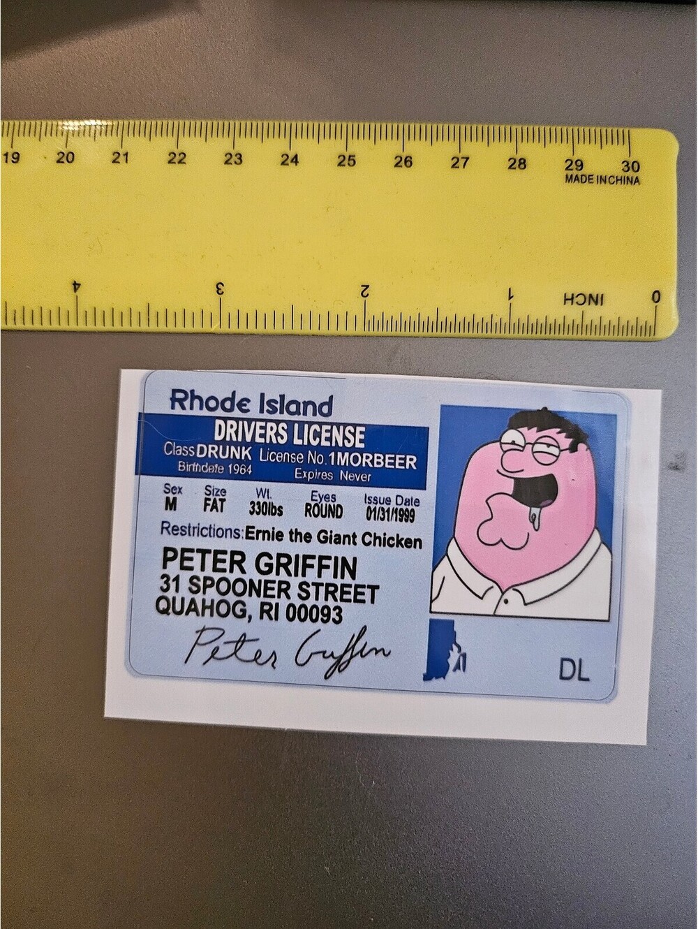 Peter Griffin Family Guy drunk license - Sticker - for laptop/bottle/etc - NEW